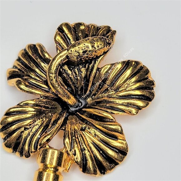 Antique Gold Plated Hibiscus Flower Handbag Holder or Handbag Table Hook - Picture 5 of 16